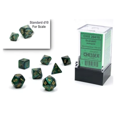 Afbeelding van Chessex Scarab Mini Polyhedral Jade/goud Dobbelsteen Set (7 stuks)