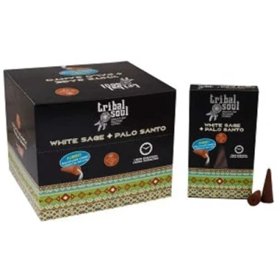 Afbeelding van Tribal Soul Terugstroom wierook kegel witte salie en Palo Santo per stuk verpakt