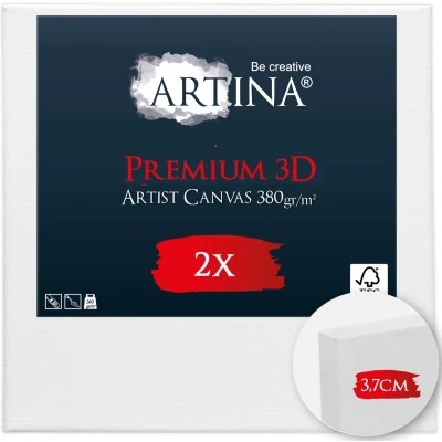 Afbeelding van Artina Set van 2 Schildersdoeken 30x30 cm 3D Premium Voorgerekte Doeken Wit met FSC® Houten Spieraam Stabiele Voorbehandelde Canvas Schildersdoek 380g/m135