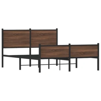 Afbeelding van vidaXL Bedframe hoofd en voeteneinde metaal bruin eiken 137x190 cm