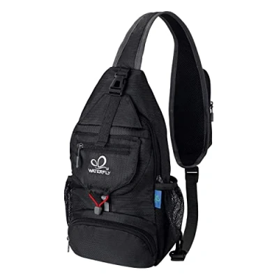 Afbeelding van WATERFLY Borstzak Sling Bag klein: opvouwbare crossbody crossbag crossover borst rugzak schoudertasheren dames reizen wandelen