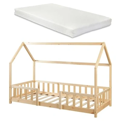 Afbeelding van Kinderbed Sisimiut met uitvalbeveiliging en matras 90x200 hout