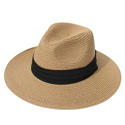 Afbeelding van DRESHOW Strohoed voor dames en heren, panamahoed, zomerhoed, brede rand, zonnehoed, uv bescherming, strand, reizen