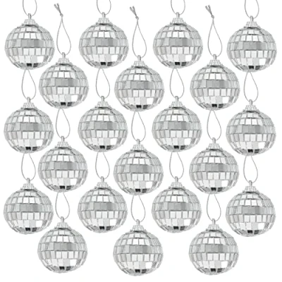 Afbeelding van Colexy 24 stuks discoballen, spiegel, 4 cm, glitterbal, gefacetteerd, zilveren spiegelbal, reflecterende decoratie om op te hangen voor disco avond 70 bar, feest, kerstboom