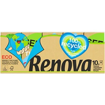 Afbeelding van Renova Zakdoeken gerecycled etui, verpakking en papier, 4 laags, 10 verpakkingen