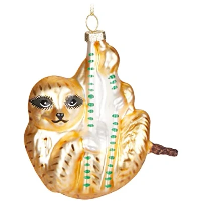 Afbeelding van BRUBAKER Gouden Luiaard Handbeschilderde Kerstbal van Glas Handgeblazen Kerstboomversieringen Figuren Grappige Decoratieve Hangers Boombal 10,8 cm