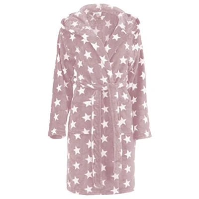 Afbeelding van Brandsseller Badjas voor dames met sterren in de maten: S/M L/XL kleuren: antraciet/wit, roze/wit, L XL