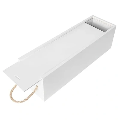 Afbeelding van Creative Deco Wit Houten Wijnkist Cadeau Opbergdoos 1 Fles 35,1 x 11 10 cm Natuurlijk Hout met Touw Handvat &amp; Schuifdeksel Kerstmis, Verjaardag, Huwelijk