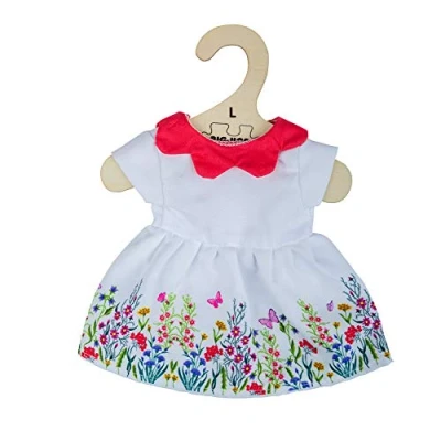 Afbeelding van Poppenkleren Jurk Wit Bloemenrand 35cm