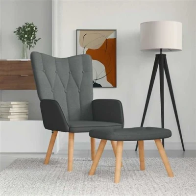 Image de vidaXL Chaise de relaxation avec repose pied Gris foncé Tissu4016779