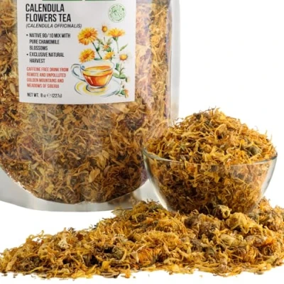 Afbeelding van Siberische groene calendula bloemblaadjes thee 227 g wilde gedroogde goudsbloem geoogst in het gouden Altai gebergte