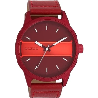 Afbeelding van OOZOO Timepieces Dahlia/vuur rode horloge met dahlia rood leren band C11231