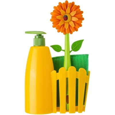 Afbeelding van VIGAR Flower Power spoelset met dispenser Afwasborstel oranje 7203