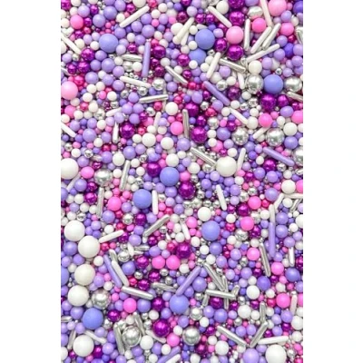 Afbeelding van SD Pearls Eetbare parelmix voor verjaardag, cake, cupcakes, meisjesfeest, babyshower, bruiloft, paarse kralen, roze stokken, decoratie (mix &quot;paars&quot;, 100 g)
