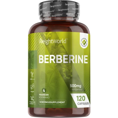 Afbeelding van WeightWorld Berberine 500mg capsules Zuurbes 120 voor 4 maanden 95% HCL supplement
