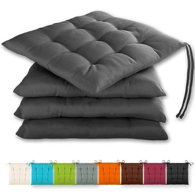 Afbeelding van Gräfenstayn® Set van 4 zitkussens, 40 x 3 cm, met bevestigingsbanden, voor binnen en buiten, Öko Tex zegel (grafiet)