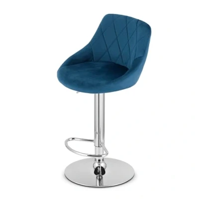 Afbeelding van Barkruk AREX Velvet Blauw, Chromen Basis, Rugleuning, Modern Design, Hoogte Verstelbaar, 360 Draaibaar, Max. 120 kg
