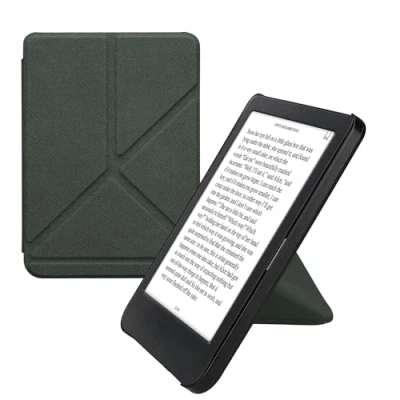 Afbeelding van kwmobile E reader hoesje geschikt voor Kobo Clara BW / Colour hoes Ereader flip case met standaard cover van kunstleer In donkergroen