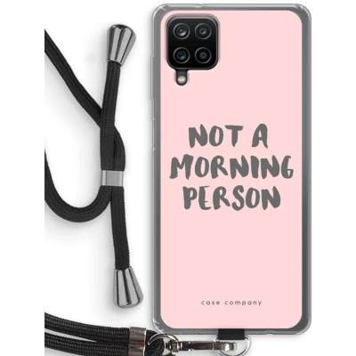 Afbeelding van Case Company® hoesje met Koord geschikt voor Samsung Galaxy A12 Morning person Telefoonhoesje Zwart Bescherming aan alle Kanten en Over de Schermrand