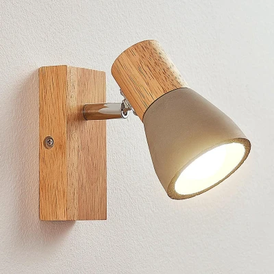 Afbeelding van Lindby buitenspot 1licht Beton, hout, metaal H: 12 cm E14 betongrijs, licht satijnnikkel