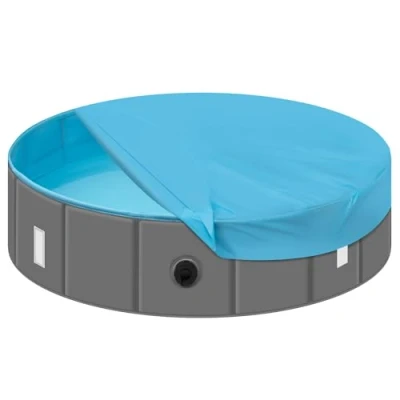 Afbeelding van EUGAD Hondenzwembad voor katten en honden, 80 x 20 cm, opvouwbaar huisdierbad, antislip zwembad met deksel afvoerventiel, kleine van pvc MDF, blauw+grijs