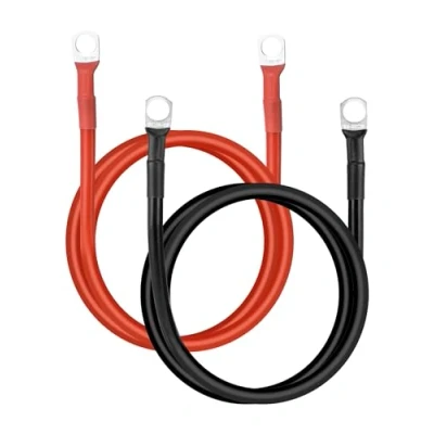 Afbeelding van QWORK® Accukabel voor auto, 5 AWG/16 mm², 100 cm, met klemmen vertind koper, M10, motorfiets, vrachtwagen, camper, marineblauw, zonne energie, boot