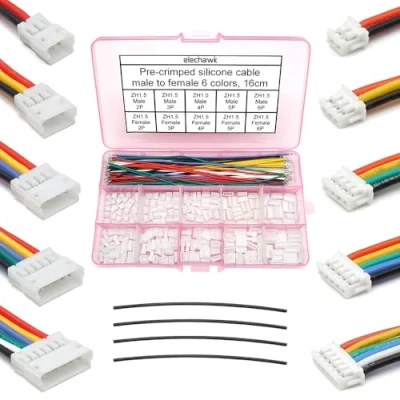 Afbeelding van ZH 1,5 mm mannelijke vrouwelijke connectoren en 28 AWG voorgekrompen siliconen kabelset, ZH1.5 2/3/4/5/6 polige stekker, JST adapterkabelconnector met 160 kabellengte