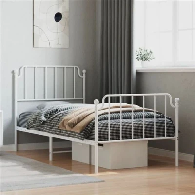 Afbeelding van Bedframe met hoofd en voeteneindemetaal wit 90x200 cm