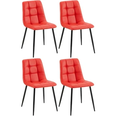 Afbeelding van CLP Antibes Set van 4 Eetkamerstoelen Zonder armleuning Metaal frame Kunstleer rood