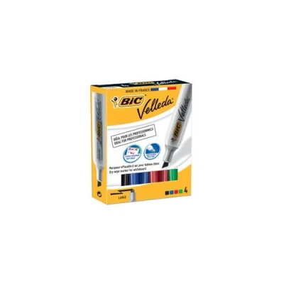 Image de Bic Marqueur Tableau Velleda Pointe Biseautee Pochette De 4