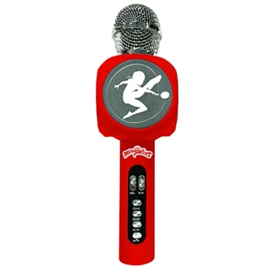 Afbeelding van Lexibook, Miraculous Ladybug zwarte kat, draadloze microfoon met luidspreker en verlichting, Bluetooth®, spraakwisselfunctie, lichteffecten, micro SD aansluiting, USB, zilver/rood, MIC260MI