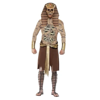 Afbeelding van Smiffys Farao Zombie kostuum voor volwassen mannen, tabard, armbanden en hoofdtooi, Doom, Halloween, M, 40097