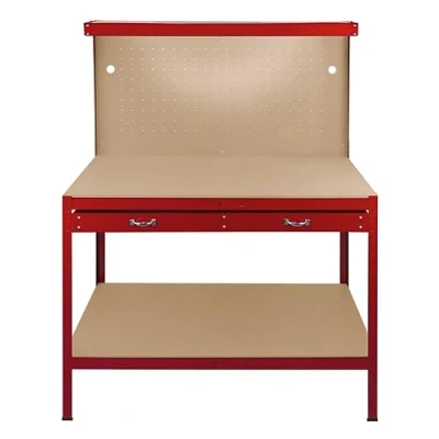 Afbeelding van Werkbank Werktafel 120x60x155 cm Achterwand Ophangbord + Lade LED Verlichting 40 Haken Rood