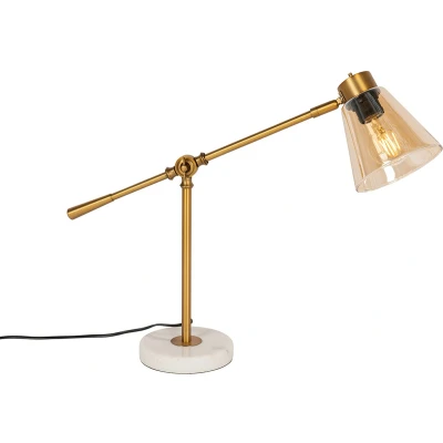 Afbeelding van QAZQA Art Deco tafellamp brons met marmer en amber glas Nina
