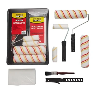 Afbeelding van Fit For The Job Woondecoratieset, 10 delig, klaar voor gebruik, inclusief rollen, penseelplaat, afdekzeil, roerstaaf, verf muren en plafonds, emulsie