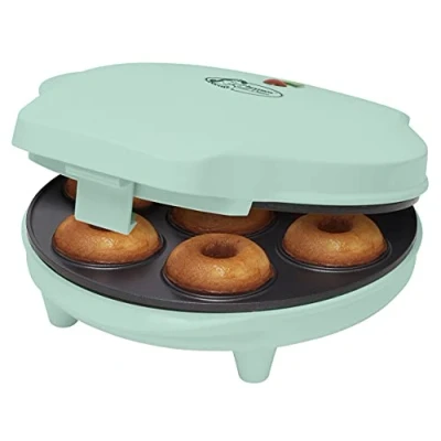 Afbeelding van Bestron Donutmaker in retro design, Mini voor 7 kleine donuts, incl. indicatielampje &amp; antiaanbaklaag, 700 watt, kleur: Mint