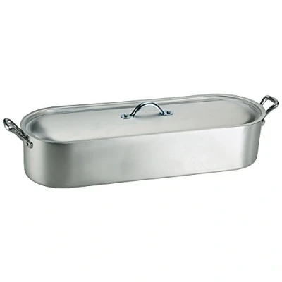 Afbeelding van Pentole Agnelli Visserij met rand, deksel en rooster, 2 handgrepen, van aluminium BLTF, matte afwerking, 40 cm, zilverkleurig