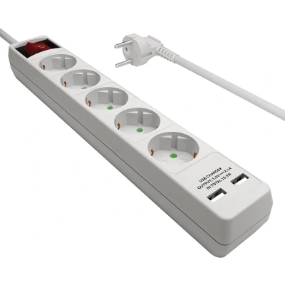 Afbeelding van 2.5 m Stekkerdoos 5 voudig USB