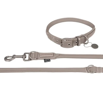 Image de Eskadron Collier et Laisse Classic Sports Leather Velvet Taupe L
