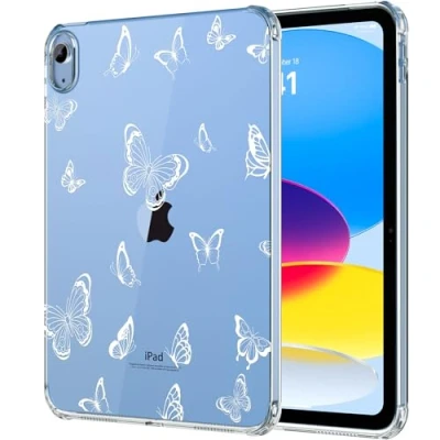 Afbeelding van MoKo Clear iPad 10e generatie Case, 10 Slim &amp; Lightweight Soft TPU Anti kras Back met Shockproof Impact Resistant Raised Edge voor Case 2022, Witte Vlinder