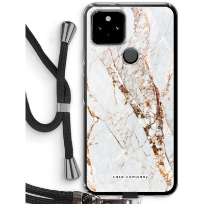 Afbeelding van Case Company® hoesje met Koord geschikt voor Google Pixel 5 Goud marmer Telefoonhoesje Zwart Bescherming aan alle Kanten en Over de Schermrand