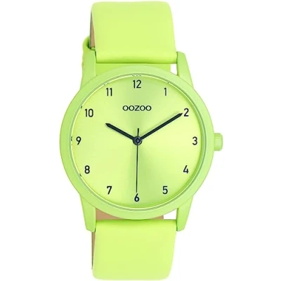 Afbeelding van Oozoo Timepieces Dameshorloge met leren band, modern dameshorloge, elegant, analoog, rond horloge (38 mm behuizing), Kalk, armband