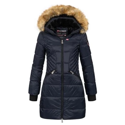 Afbeelding van Geographical Norway Bee Lady Parka Mi Dikke Warme Dames Herfst Winter Dunne jas met capuchon van imitatiebont Winddichte Elegante Dames, Marinier