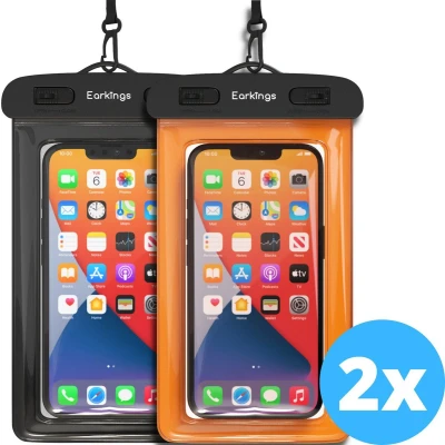 Afbeelding van Waterdichte telefoonhoesjes Set van 2 stuks zwart &amp; oranje