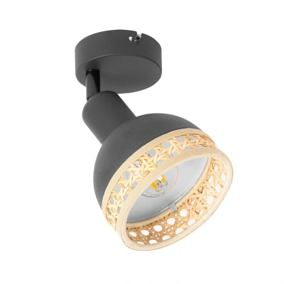 Afbeelding van Lindby Lonnaris spot met rotan, zwart, 1 lamp