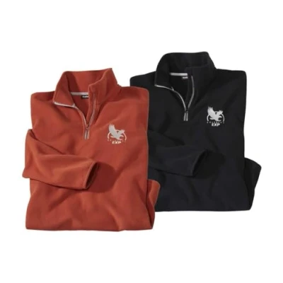 Afbeelding van ATLAS FOR MEN Set van 2 microfleece truien voor heren licht en zacht perfect de winter verkrijgbaar in grote maten M tot 5XL, Baksteen zwart