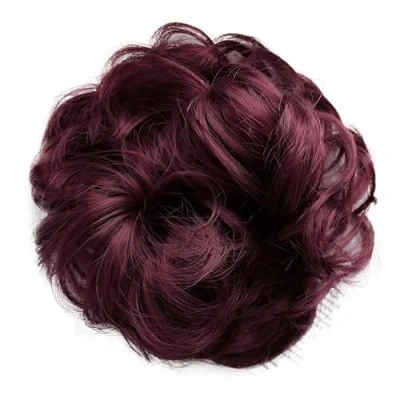 Image de CAISHA Postiche Choucho Avoir Les Cheveux Relevés Volumineux Bouclé Chignon Vin Rouge G27A