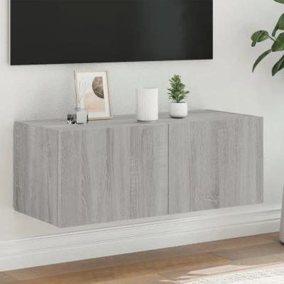 Afbeelding van Tv wandmeubel met LED verlichting 80x35x31 cm grijs sonoma