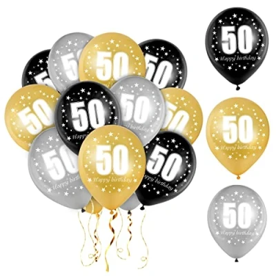 Afbeelding van Bluelves 50e verjaardag ballon, ballon mannen, 50 latex zwart zilver goud, decoratie man vrouw, 30 stuks en goud