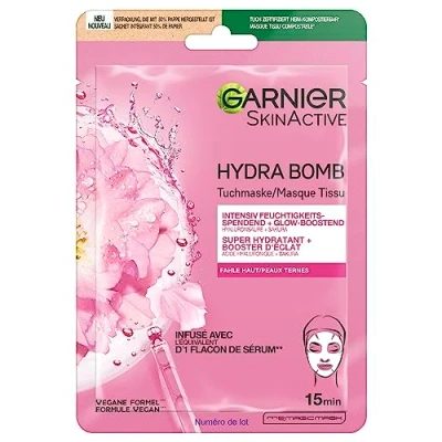 Afbeelding van Garnier vellenmasker voor een flatterende huid stralend en hydraterend met hyaluronzuur Sakura hydra bom 28 g
